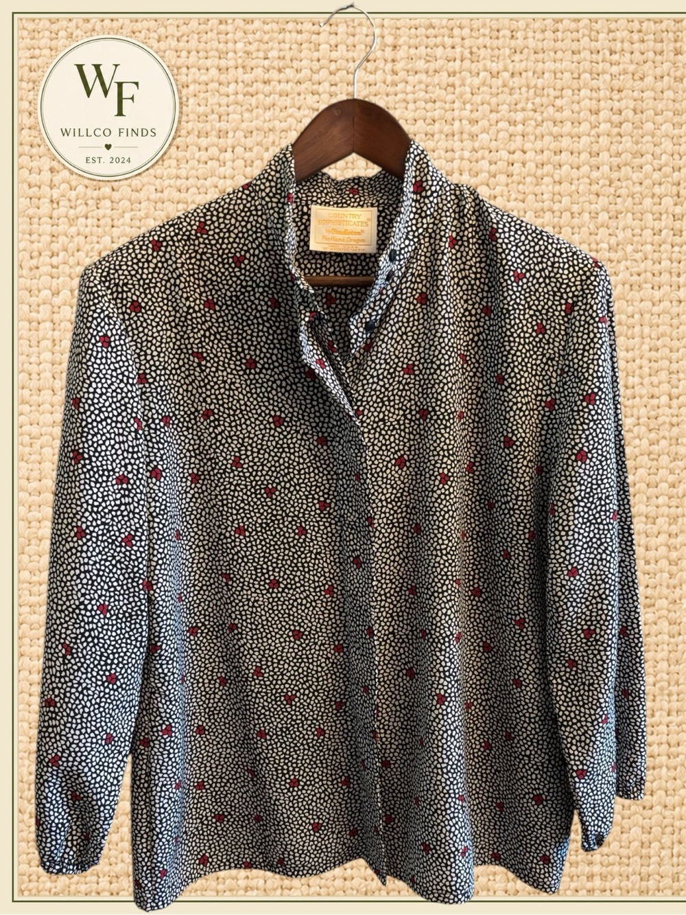 Country Sophisticates by Pendleton Vintage Blouse Size 12 Black White Red Print